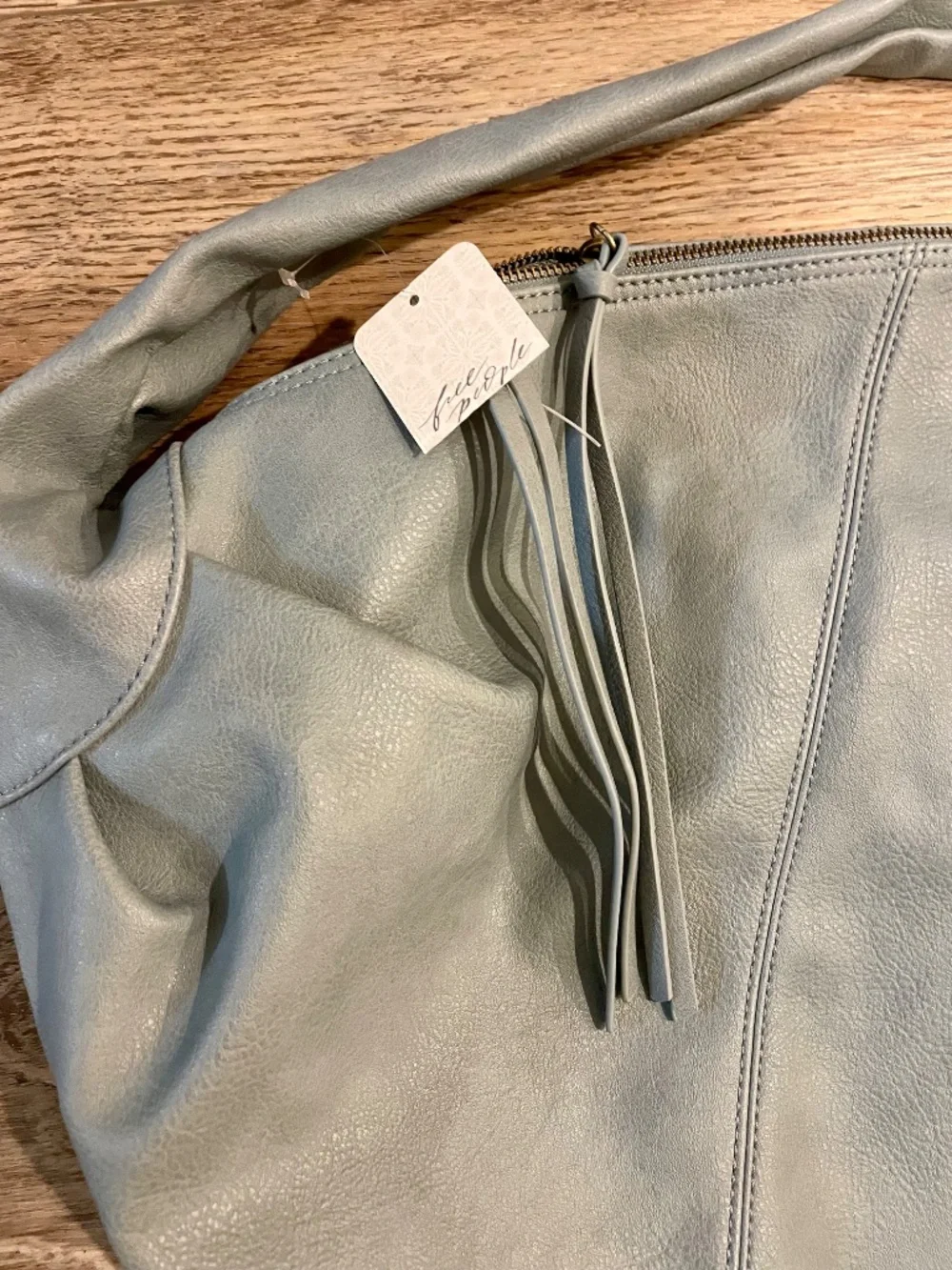 Free People Large Slouchy Hobo Shoulder Bag Gray Sage Vegan Leather NWOT